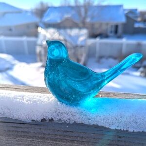 Handmade sparkly teal resin bird